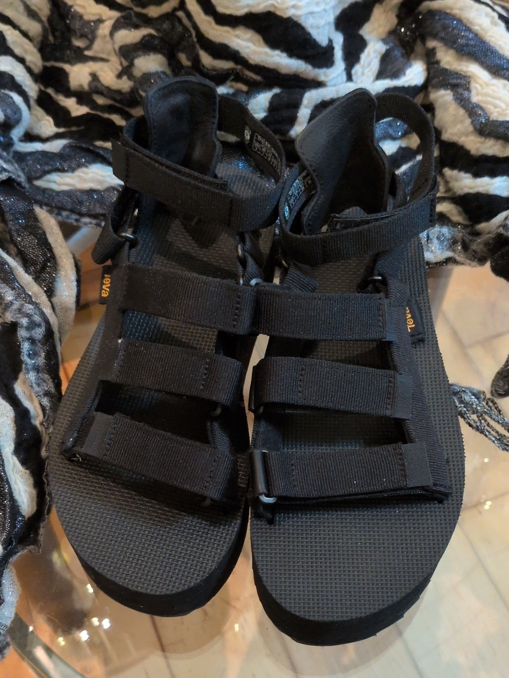 Teva Strappy Wedge Sandals Black